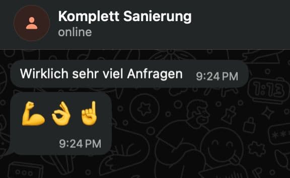 Kundenfeedback zu Komplettsanierung24 (Chat-Screenshot)
