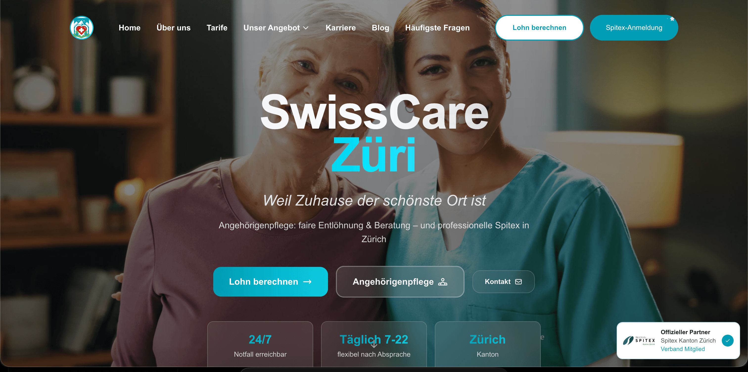 Hero-Bereich von SwissCare Züri