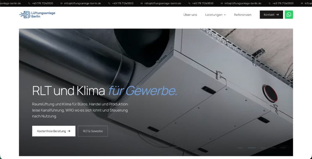 Screenshot der Website Lüftungsanlage Berlin