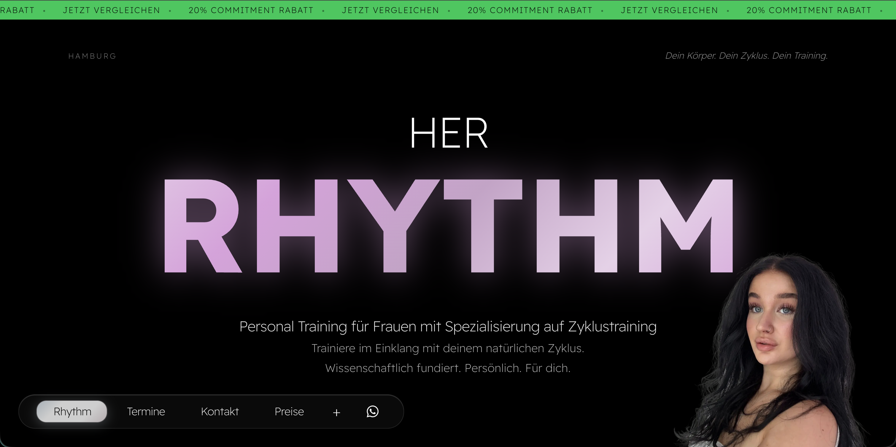 Beispiel individuelle Website Her Rhythm, Markenauftritt und Nutzerführung