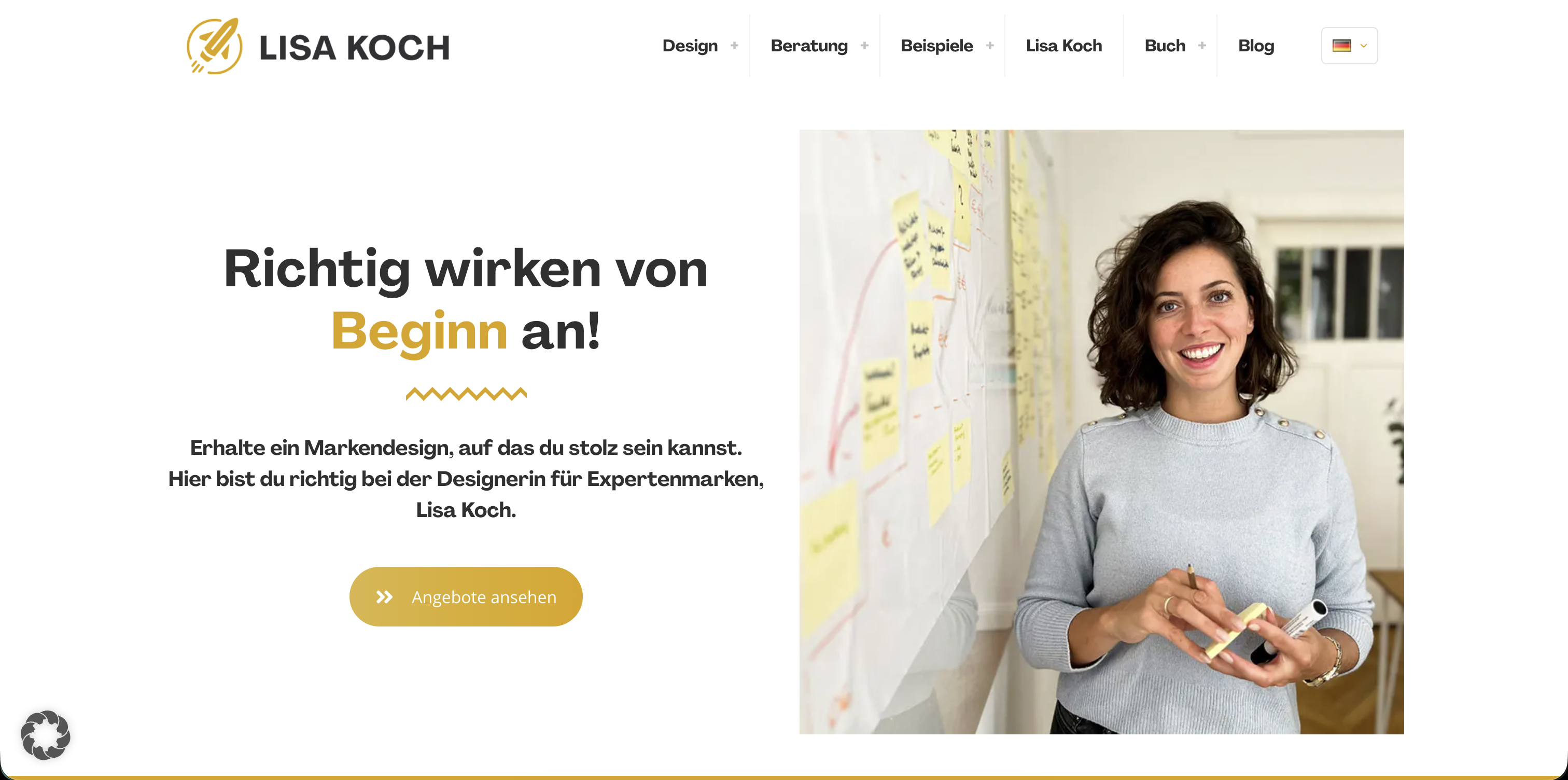 Beispiel einer mit WordPress umgesetzten Website, Lisa Koch, typische Struktur und Darstellung einer WordPress-Startseite