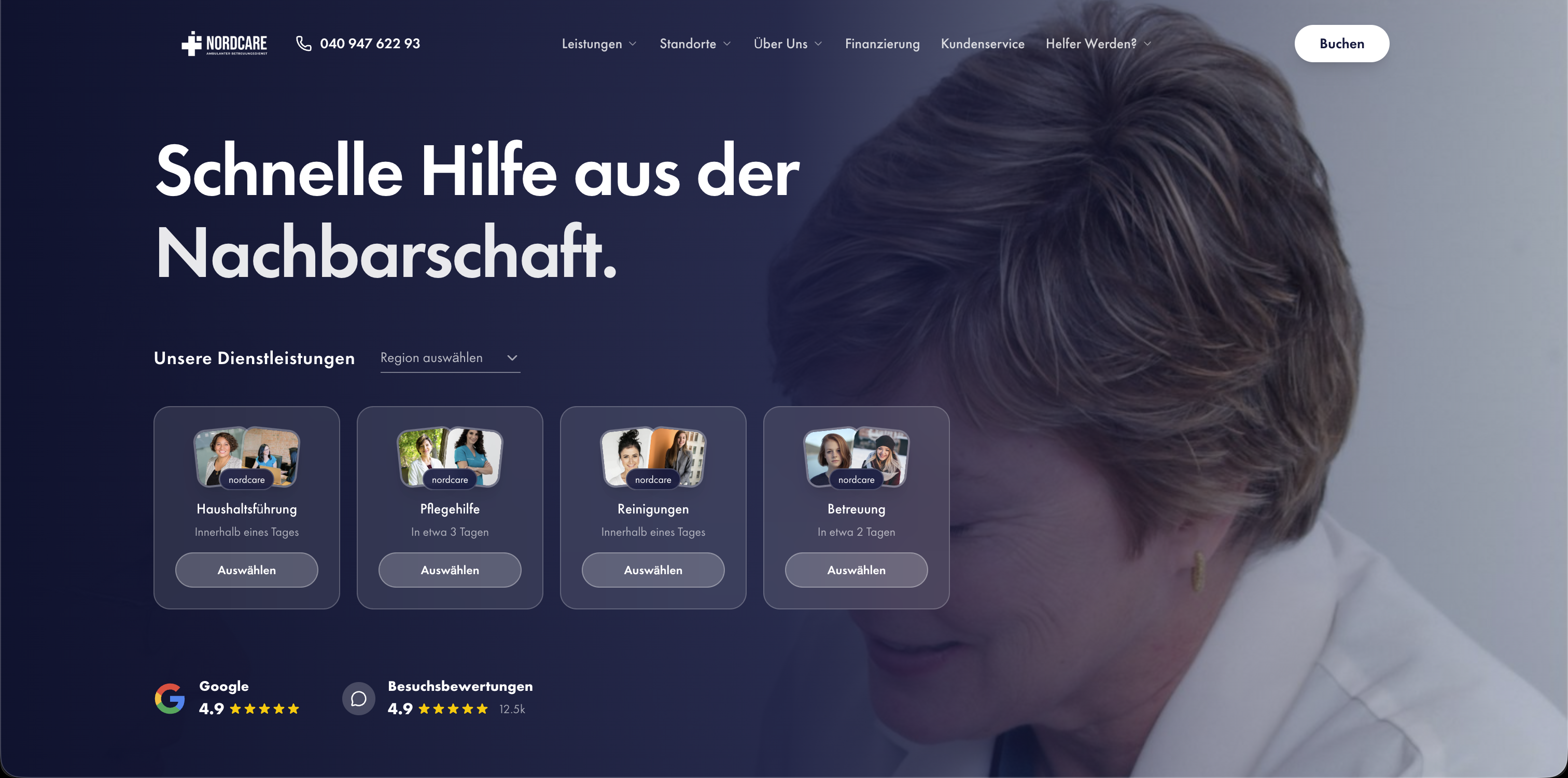 Individuelle Homepage Nordcare, Beispiel einer professionell entwickelten Unternehmenswebsite im Gesundheitsbereich