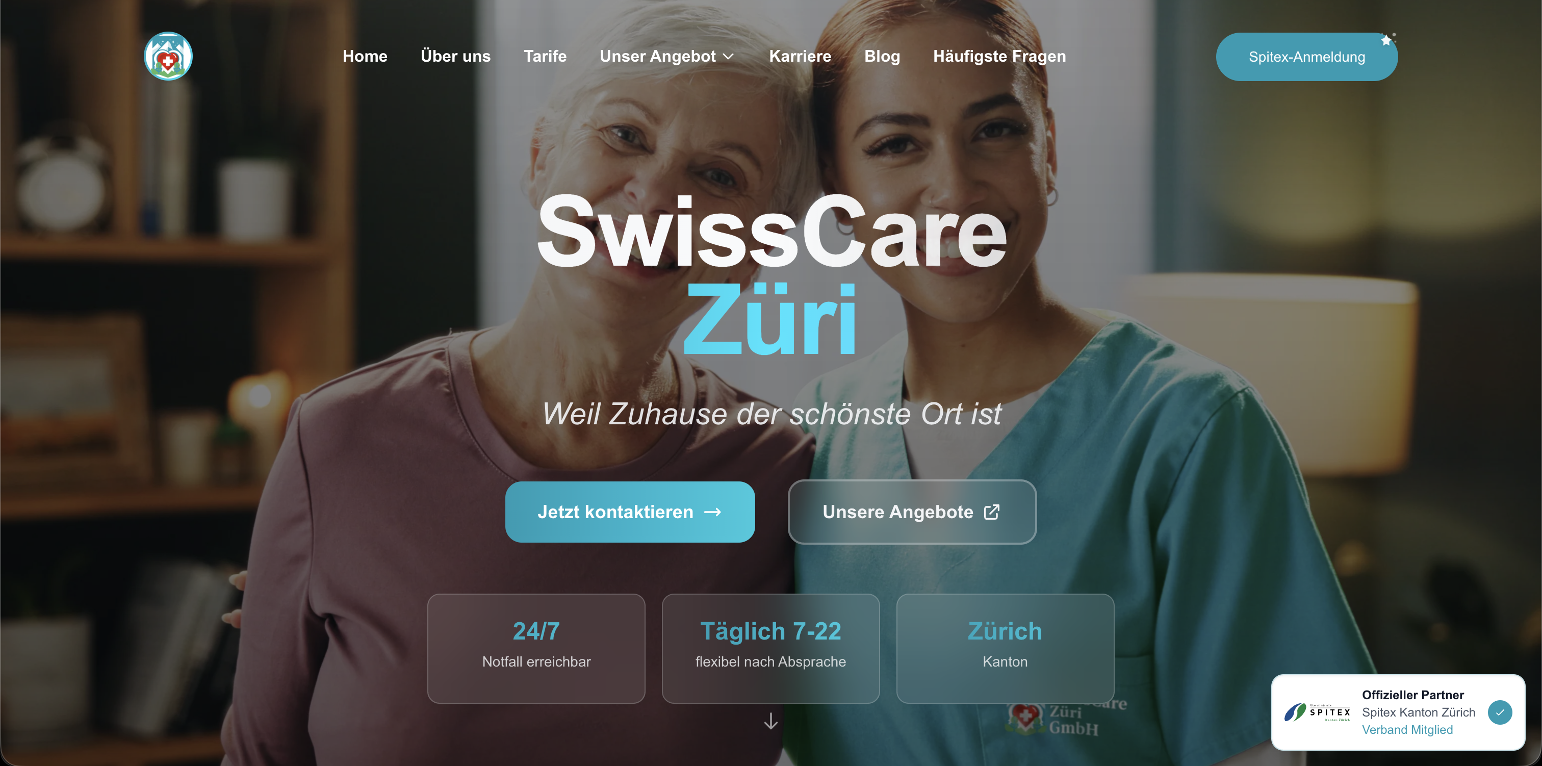 Custom-Website Swisscare, professionelle Healthcare- oder Pflege-Website mit individuellem Design